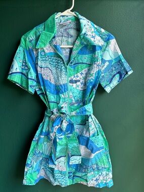 Blue Platypus zip-up minidress with belt